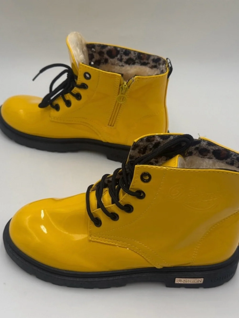 Fashion Yellow Combat Boots with Black Laces